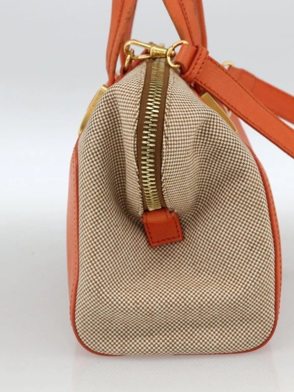 FENDI Chameleon Hand Bag Canvas Leather 2way Orange Gold Auth 172513 - Picture 6 of 16